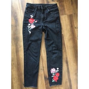 H&M Floral Embroidered High Rise Denim